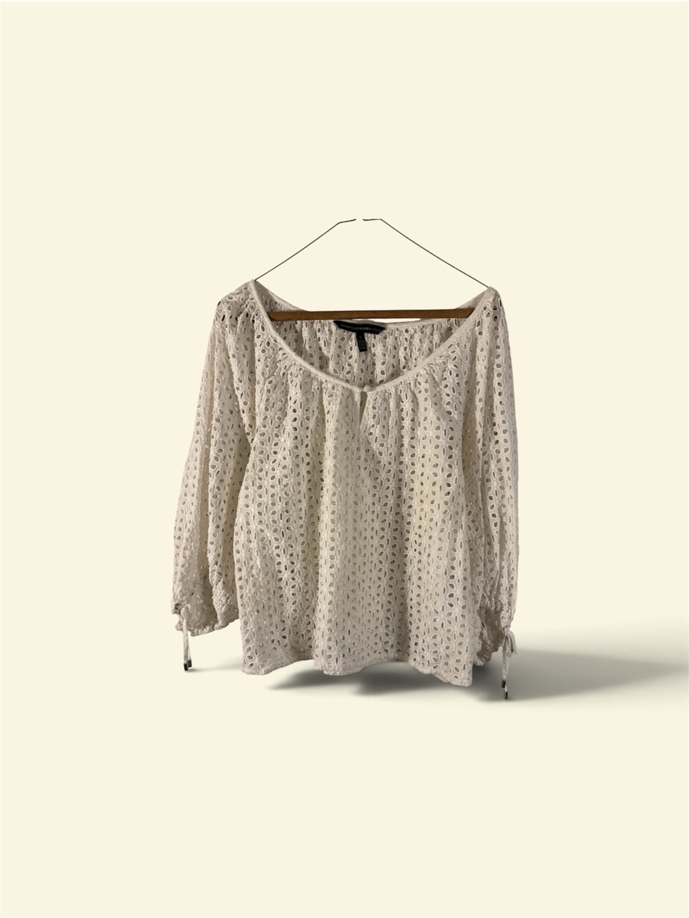 White House Black Market White Eyelet Lace Peasant Blouse L